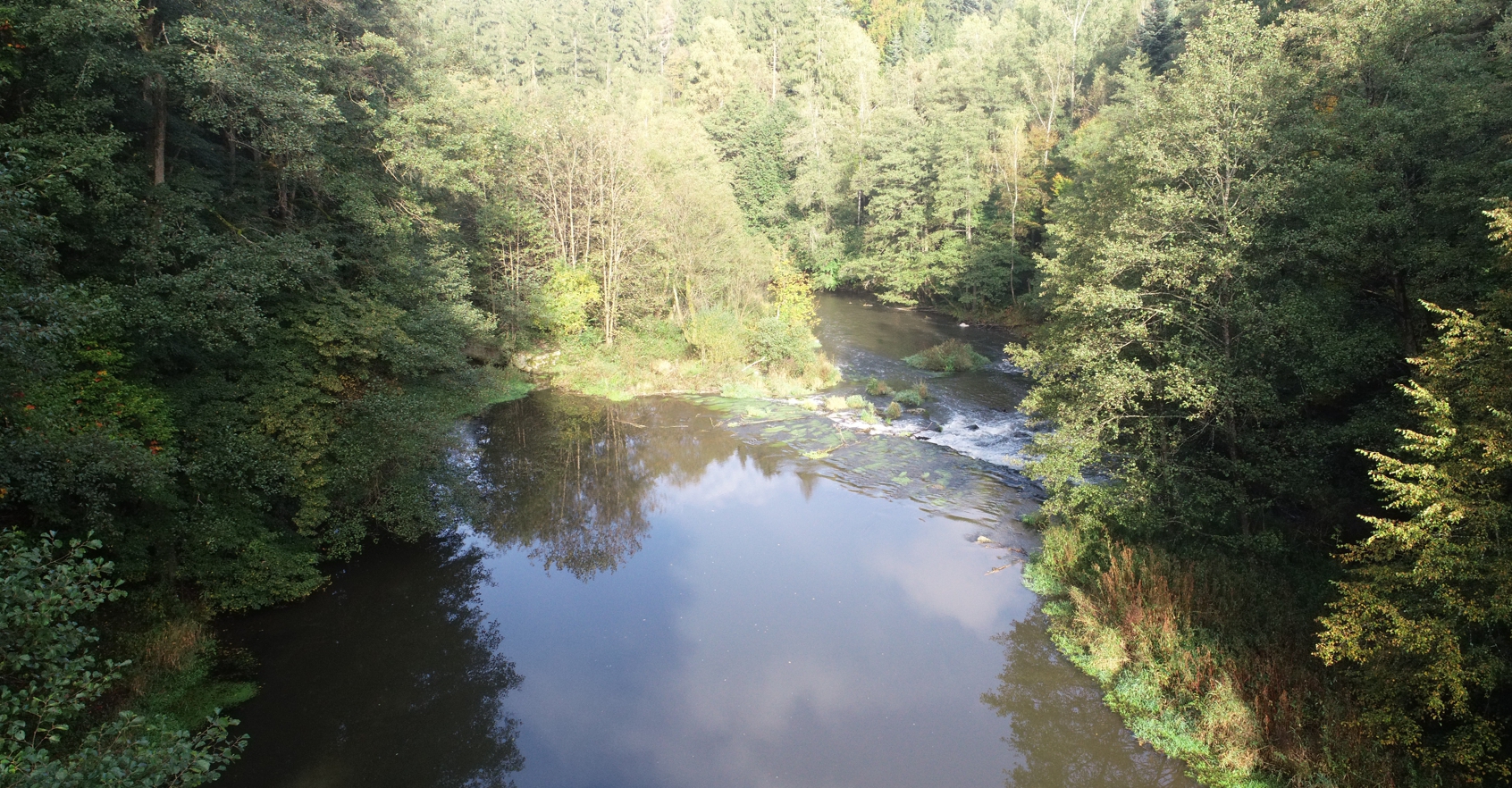 Ist-Zustand mit Wehr, Blick von Oberwasser